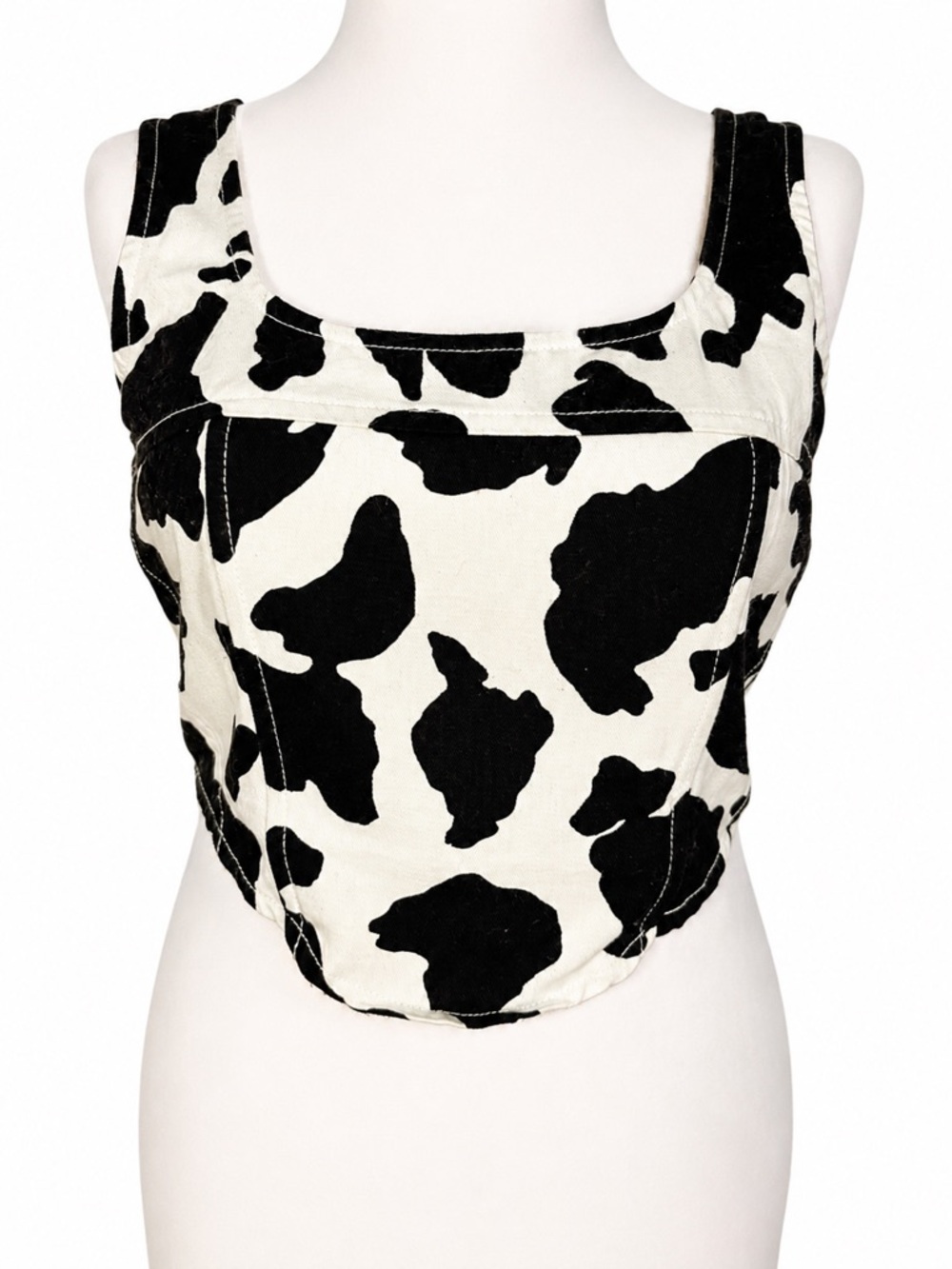 Cow Print Corset Tank Top Western Rodeo Bandana Y2K Structured NWT Large Cotton